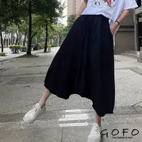 在飛比找蝦皮商城優惠-GOFO 長褲 MIT台灣製造 舒適棉麻顯瘦 鬆緊褲頭 褲裙