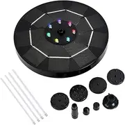 3.5W Solar Fountain Pump with Gradient Light 1800mAh Battery 6 Nozzles Bird Bath Fountain Pump for Bird Bath Garden Pond Patio Water Black