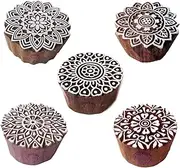 Royal Kraft Artistic Motif Round and Mandala Block Print Wood Stamps (Set of 5)