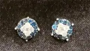 New 1 cttw Blue / White Diamond Round Halo Cluster .925 Sterling Silver Earring