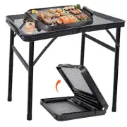 Small Folding Table, Camping Table with Mesh Desktop, Portable Picnic Table