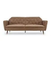 [Sarantino] 3 Seater Sofa Bed Lounge Futon Couch Modular Furniture Home Faux Velvet Fabric Brown