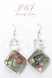 Abalone Paua Natural Shell 16mm Square .925 Sterling Silver Earrings 1 1/2"