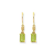 14k Yellow Gold Peridot u0026 Real Diamond Dangle Earrings