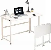 [Uptyia] Mobile Computer Desk, Home Office Desk with Wheels for Computer Workstation, Foldable Small Study Writing Desk Gaming Table (Without shelve, 80 x 40 x 75 CM)