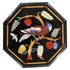 Black Marble Coffee Table Top Bird Design Inlay Work Patio Side Table for Garden