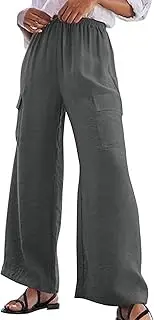 [Olivcker] Palazzo Pants for Women with Pockets Summer Casual Wide Leg High Waist Lounge Pants Flowy Beach Pants Travel