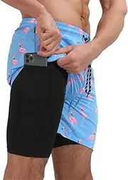 [Jopenope] Men's Quick Dry 4-Way Stretch Swim Trunks with Compression Liner - Summer Beach Shorts