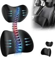 Car Headrest & Lumbar Support Cushion, 2025 New Ergonomic Car Seat Headrest, Memory Foam Car Seat Headrest and Lumbar Support Cushion for Neck and Back Pain Relief (Black)