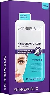 Skin Republic Hyaluronic Acid + Collagen Sheet Mask Clinically Proven to Provide 48-Hours of Long-Lasting Hydration. Made in Korea.10 Pack