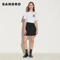 在飛比找Yahoo!奇摩拍賣優惠-SANDRO經典款女裝法式黑色百褶高腰短裙A字羊毛半身裙SF