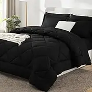 CozyLux Twin Comforter Set with Sheets Black - 5 Pieces Bed in a Bag Twin, All Season Bed Set for Girls and Boys, Bedding Set with Down Alternative Comforter, Sheets, Pillowcase & Sham