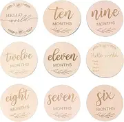 Garneck Monthly Wooden Milestone Cards 14pcs Baby Milestone Mile Cards for Baby Shower Present Natural Wooden Baby Milestone Cards