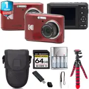 Kodak Pixpro FZ45 Camera (Red) + Tripod + 1 Yr Warranty - 64GB Kit