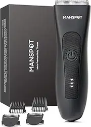 [MANSPOT] Manscape Groin & Body Hair Trimmer for Men, Electric Ball Trimmer Pubic Trimmer Shaver,Manscape Kit with 4 Guard,Replaceable Ceramic Blade Heads,Waterproof Wet/Dry Shaver,90 Minutes Shaving