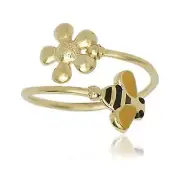 Solid 14k Yellow Gold Adjustable Enamel Daisy Bumble Bee Toe Ring, fun toe