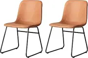 LEVEDE Dining Chairs, Set of 2 Reading Seating, Retro Kitchen Chairs, PU Leather Home Office Furniture for Dining Room, Living Room, Cafe, Meeting Room, Load Up to120kg (Brown)