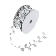 22 Yards Silver Leaf Ribbon, Leaves Trim Rope Leaf String, Style 1