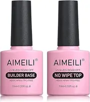 AIMEILI Soak Off UV Led Gel Nail Polish - 5 in 1 Builder Base And No Wipe Top Coat Kit Set 10ML
