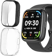 IDW26 Smart Watch Case, Lamshaw TPU Case with Screen Protector Compatible for Faweio, KEEPONFIT, FUYOTI, Hikwel, Bambooinn IDW26 Smart Watch (2 Pack-Black+Clear)