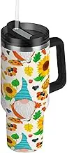 RPLIFE Yellow Gnomes Sunflower Tumbler with Handle, 30oz Stainless Steel Insulated Tumbler with Straw for Women Men