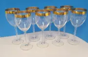 Cristal D"Arques - Durand 8 Wine Glasses France. Gold Scroll Band Twisted Stem.