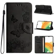 For Samsung Galaxy A55 5G Case Embossed Butterflies Wallet PU Leather, Black