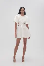 Aje Psychedelia Mimosa Cut-Out Linen-Silk Mini White Dress US 8 / AU 12 Medium