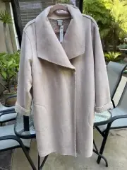 CHICO’S NWT $229 SUIDE SHIRLING DRAPE FRONT~SNAPS, POCKETS,PINK JACKET SZ.4~XXL