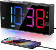 Digital RGB Alarm Clock for Bedroom, Loud Colorful LED Big Number Digital Clock