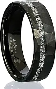 [ATOP] 8mm Black Silver Gold Tungsten Ring Line Foil & Meteorite Hammered Men Carbide Wedding Band Male Jewelry
