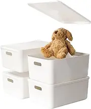 [Gaoaodeyu] 4 pack large plastic White storage bins with Lids and Handle, desktop storage boxes Organizing Containers for Shelves，Playroom, Bedroom，Bathroom,Office, Baskets in Closet and Home (4M)