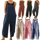 Womens Boho Floral Jumpsuit Baggy Dungaree Sleeveless Romper Strappy Overalls