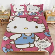 a1321 Hello Kitty Duvet Cover Set, 3 Piece Bedding Set 86x70" Double Sided Printing Decorative Comforter Cover Set (1 Duvet Cover + 2 Pillow Shams)" j