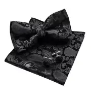Men’s Bow Tie Set,Classic Paisley Pre-Tied Bowtie,Pocket Square and Black