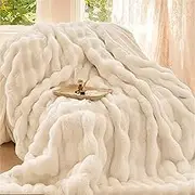 Bunny Blanket for Women, Bunny Blanket King Size, Soft Fuzzy Faux Rabbit Fur Throw Blanket, Comfort Warm Thick Bubble Plush Fluffy Blanket Girls for Couch Chair Bed Sofa (Beige,60 * 79in/1.5 * 2m)