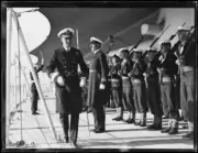 Commodore Leonard Holbrook in front of assembled sailors during the- Old Photo