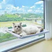 Cat Bedside Hammock for Side of Bed, Window Mounted Perch with Strong Suction Cups, Sturdy Cat Seat for Large Cats, Space-Saving Hanging Window Bed for Indoor Cats, Sunbathing, Napping(Blue)