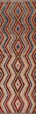 Tribal Geometric Moroccan Berber Oriental Runner Rug Handmade Plush Wool 3x10 ft