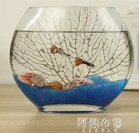 在飛比找樂天市場購物網優惠-魚缸 創意扁口玻璃魚缸橢圓形 超白透明玻璃金魚缸迷你水族箱小