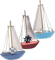 Holibanna 3Pcs Mediterranean Sailboat Model Decor Miniature Sailing Boat Craft for Home Office and Stylish Nautical Table Sculpture
