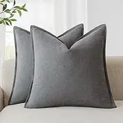 Foindtower Pack of 2, Decorative Linen Soild Throw Pillow Covers Soft Accent Square Cushion Case Boho Farmhouse Pillowcase for Chair Couch Sofa Bedroom Living Room Home Decor 24 x 24 Inch Grey