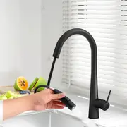 1X Kitchen Tap Mixer Tap Pull Out Round 2 Mode Sink Basin Faucet Swivel WELS Black