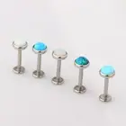 2X Opal Lip Labret Internal Thread Ring Ear Tragus Cartilage Gem Studs Piercing
