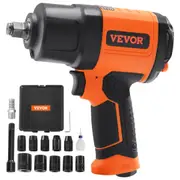 1/2-Inch Air Impact Wrench, High Torque Up to 1400 ft-lbs, Lightweight 4.6 lb Design Pneumatic Impact Gun with 11-PCS 1/2-Inch Drive CR-V Steel Impact Socket Set & Carrying