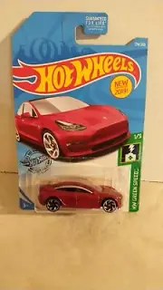2019 Hot Wheels Tesla Model 3 HW Green Speed Series #1/5 Red Diecast 1:64 Scale