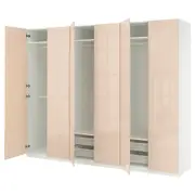 PAX / FARDAL wardrobe combination, white/high-gloss light orange, 300x60x236 cm