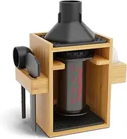 [HEXNUB] Bamboo Organizer for AeroPress, Compact Coffee Caddy Station Holds AeroPress Coffee Maker, Accessories, Filters, Cups, Stand includes Mats (Black)