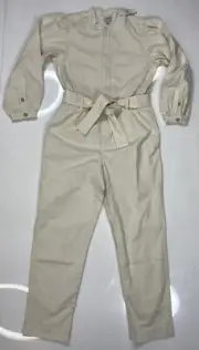J Crew Puff Sleeve Chino Jumpsuit Women Size 4 Ivory BA954 NWT