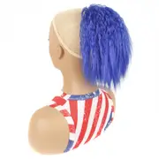 Short Drawstring Perm Curly Ponytail Wig - Blue2